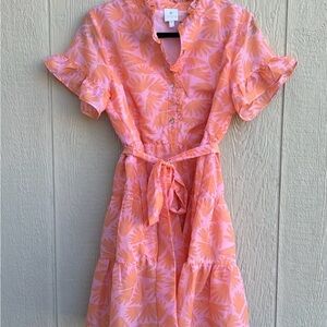 Lightweight Pink & orange Printed Tie-Waist Dress